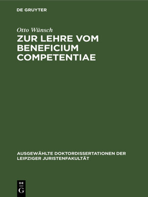 cover image of Zur Lehre vom Beneficium Competentiae
